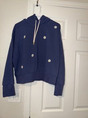 Free Assembly Navy Blue Daisy Embroidered Hoodie